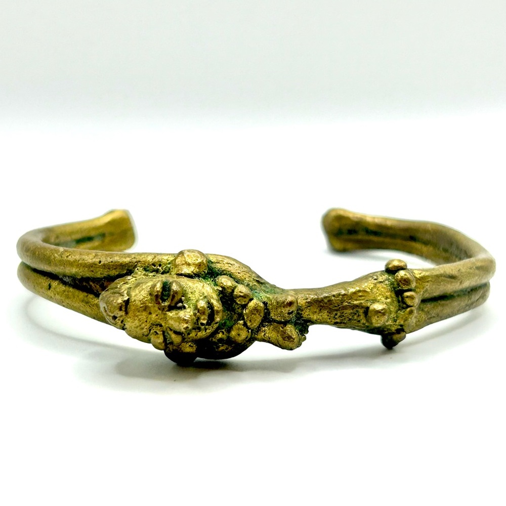 Vintage Tribal Face Cuff Bracelet | Ethnic Figural Open Bangle
